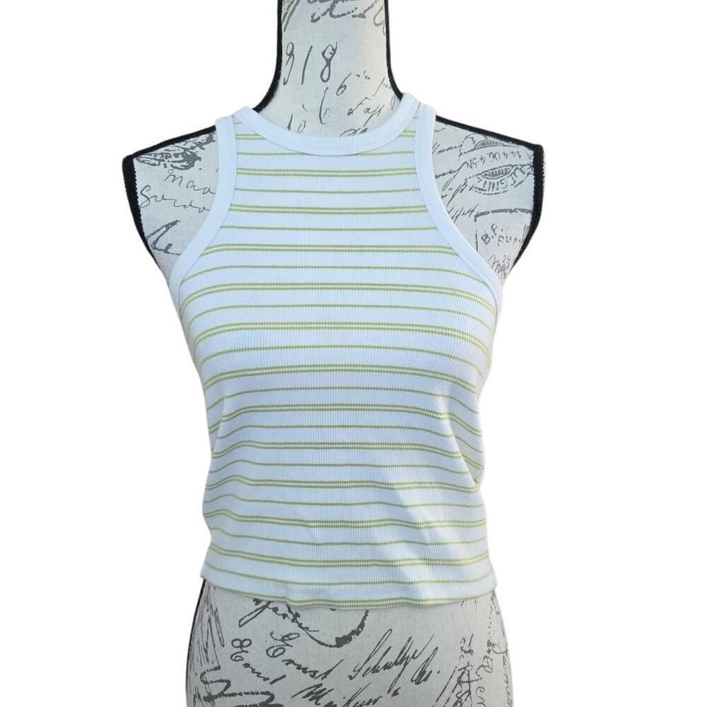 Abercrombie & Fitch Women's Size Medium White Green Striped Ribbed Crop Tank